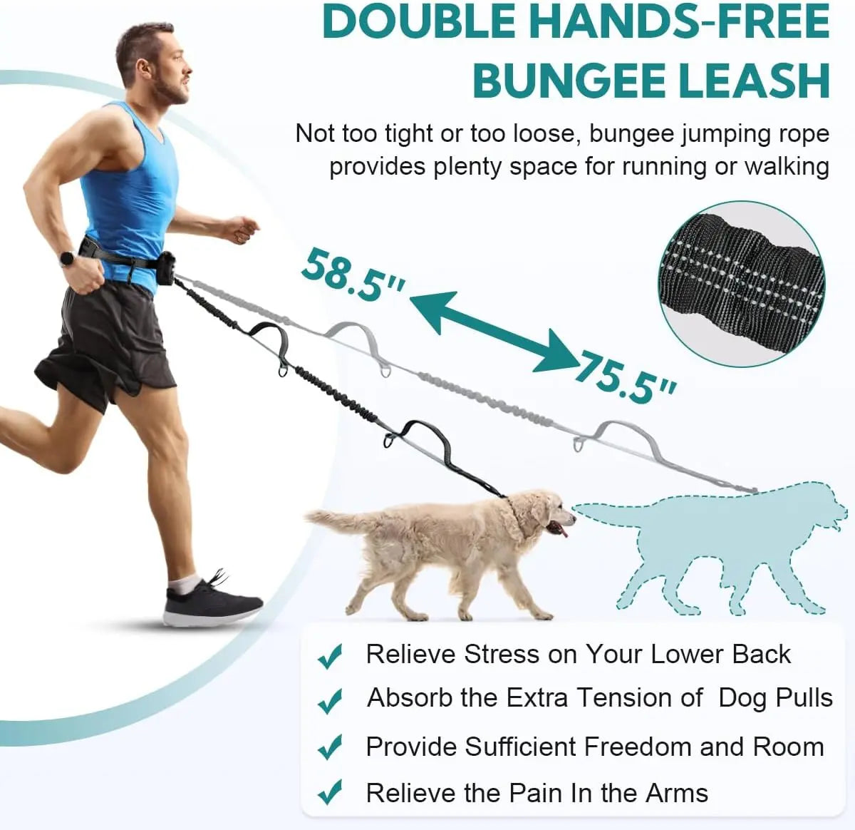 Hands-Free Dual Dog Leash with Waist Bag & Cushioned Pad 