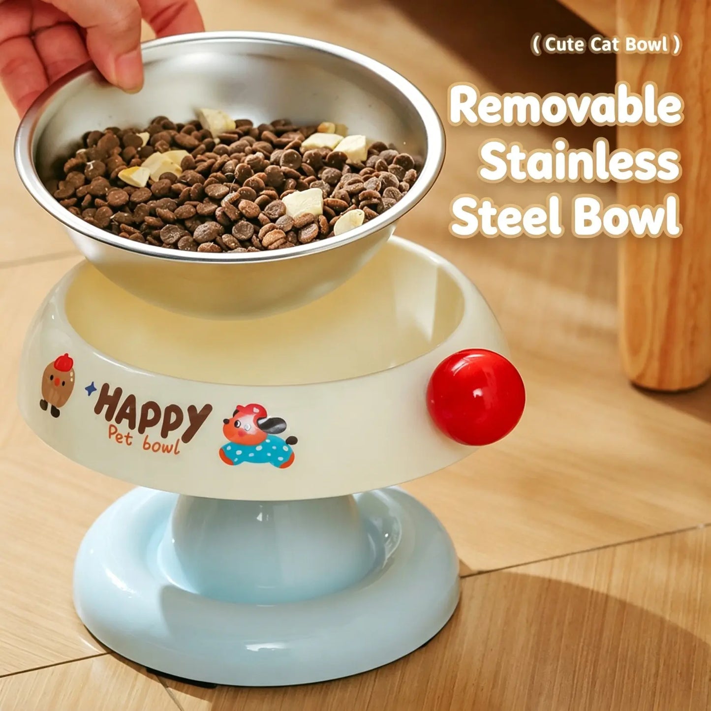 Stainless Steel Cat Bowl Feeder for Cats and Dogs, 3 Color Options, Anti-Slip, Non-Tip, Removable Inner Liner, Easy to Clean