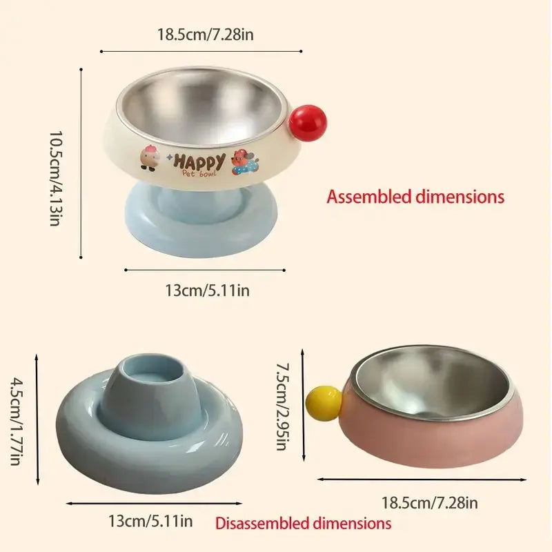 Stainless Steel Cat Bowl Feeder for Cats and Dogs, 3 Color Options, Anti-Slip, Non-Tip, Removable Inner Liner, Easy to Clean