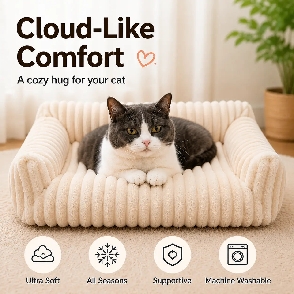 Premium Fluffy Fleece Pet Sofa Bed - Versatile Indoor/Outdoor Use, Removable Washable Cover, Available in 4 Styles, Soft Cozy Comfort for Cats and Dogs
