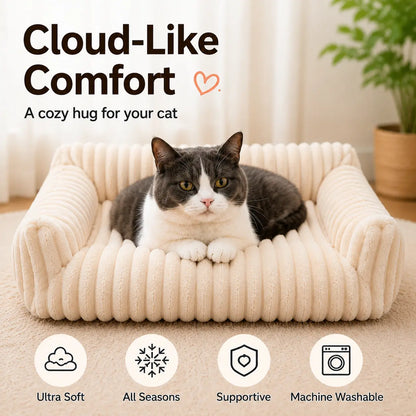 Premium Fluffy Fleece Pet Sofa Bed - Versatile Indoor/Outdoor Use, Removable Washable Cover, Available in 4 Styles, Soft Cozy Comfort for Cats and Dogs