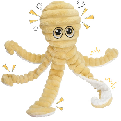 Prime Pets Extra Large Plush Octopus Dog Toy for Large Dogs, 27” Crinkle and Squeaky Tug of War Chew Toy in Yellow