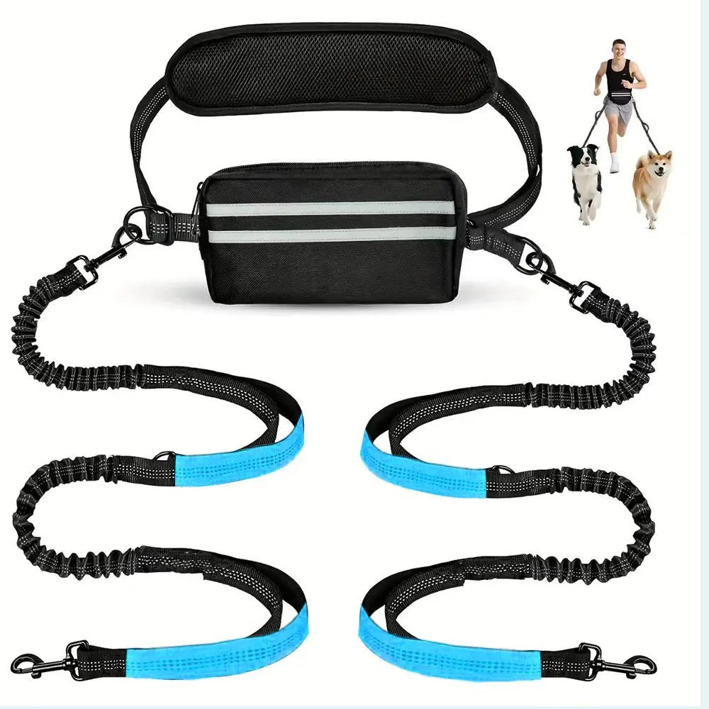 Hands-Free Dual Dog Leash with Waist Bag & Cushioned Pad 