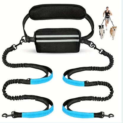 Hands-Free Dual Dog Leash with Waist Bag & Cushioned Pad 
