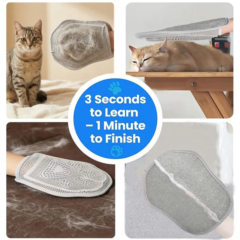 Pet Hair Removal Gloves, 2-In-1 Dual-Sided Pet Grooming Tool, Deshedding Tool, Silicone Brush & Glove for Pets, Furniture, Clothes