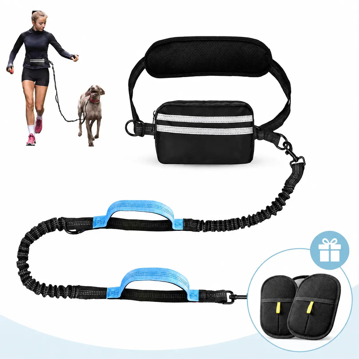 Hands-Free Dual Dog Leash with Waist Bag & Cushioned Pad 