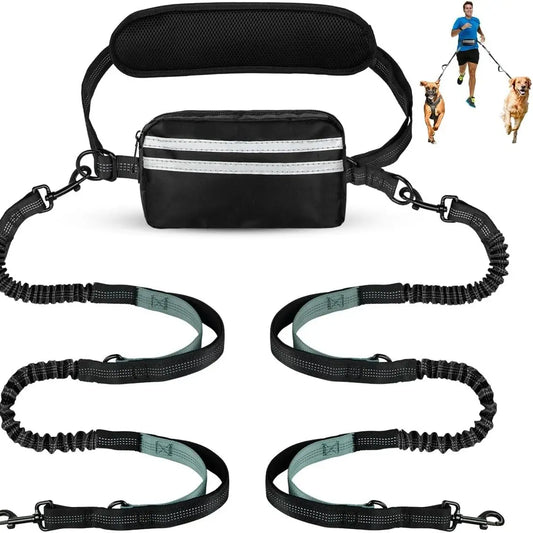 Hands-Free Dual Dog Leash with Waist Bag & Cushioned Pad 