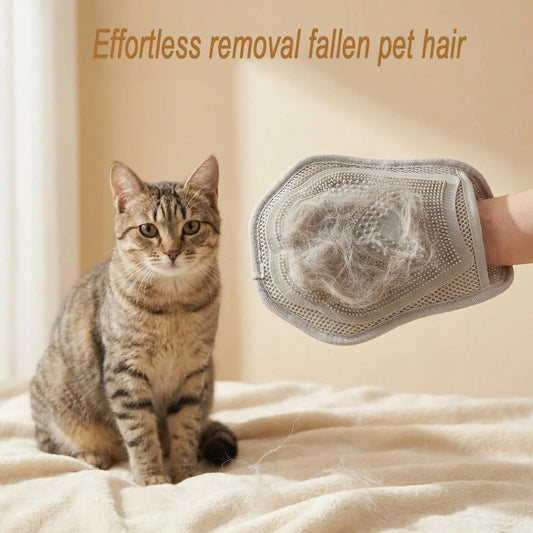 Pet Hair Removal Gloves, 2-In-1 Dual-Sided Pet Grooming Tool, Deshedding Tool, Silicone Brush & Glove for Pets, Furniture, Clothes