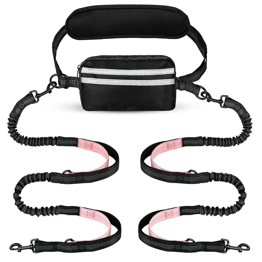 Hands-Free Dual Dog Leash with Waist Bag & Cushioned Pad 