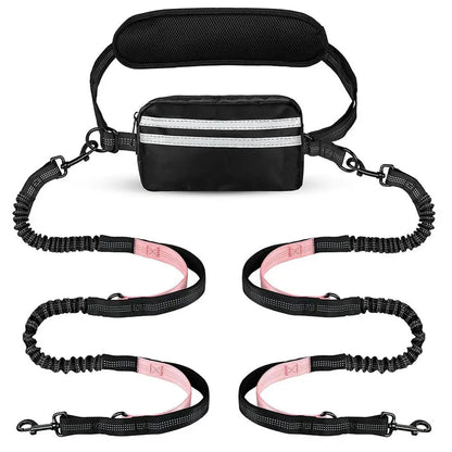 Hands-Free Dual Dog Leash with Waist Bag & Cushioned Pad 