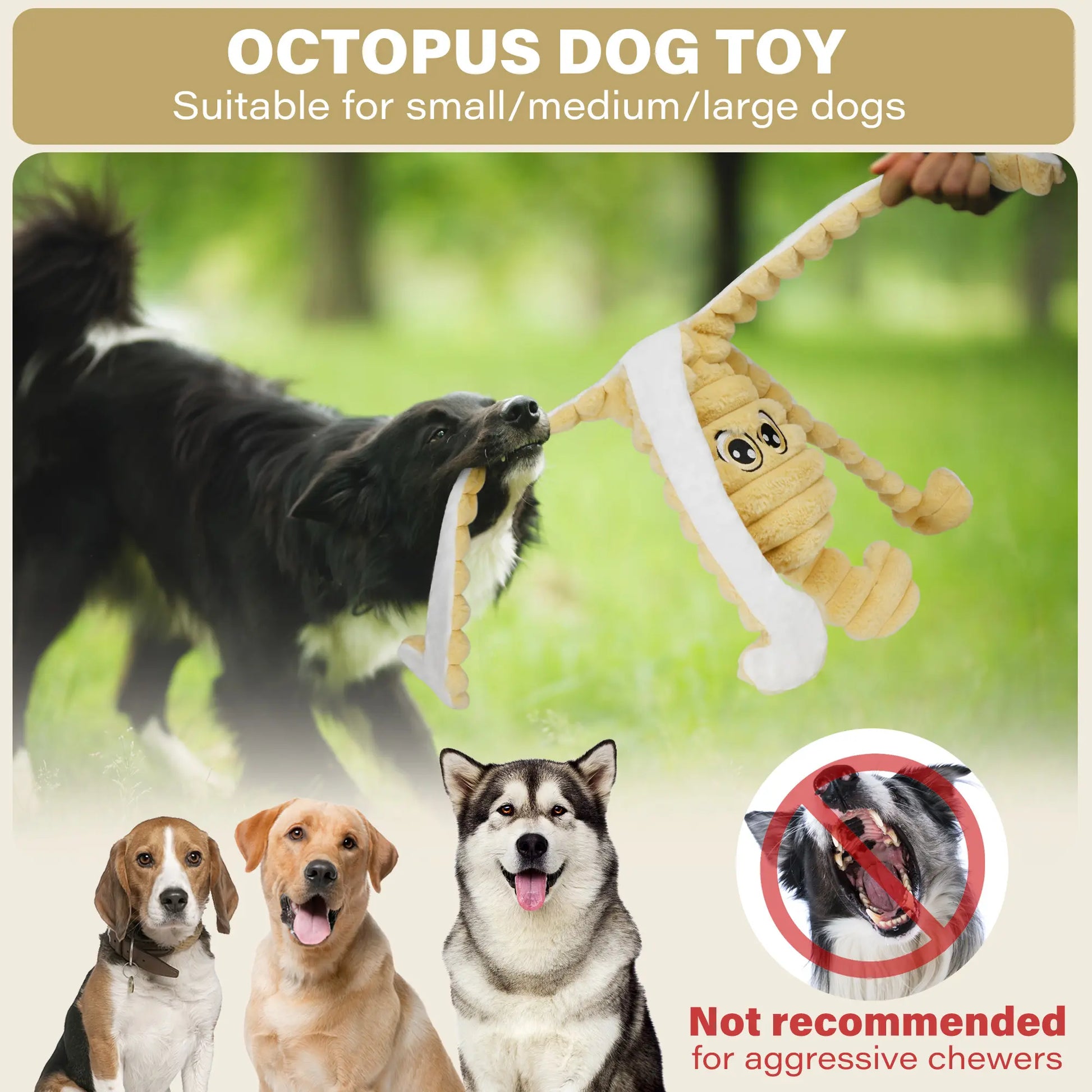 Prime Pets Extra Large Plush Octopus Dog Toy for Large Dogs, 27” Crinkle and Squeaky Tug of War Chew Toy in Yellow