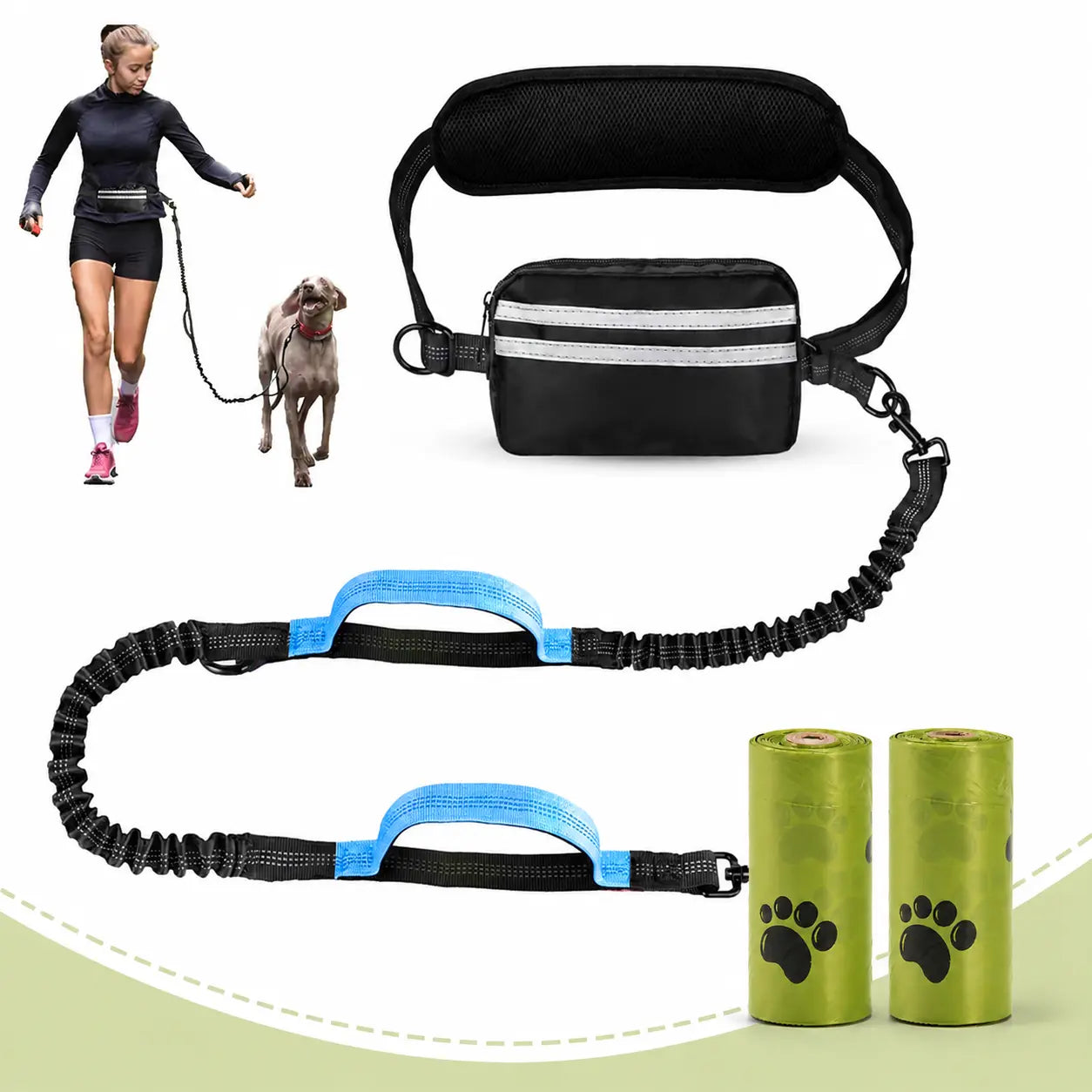 Hands-Free Dual Dog Leash with Waist Bag & Cushioned Pad 