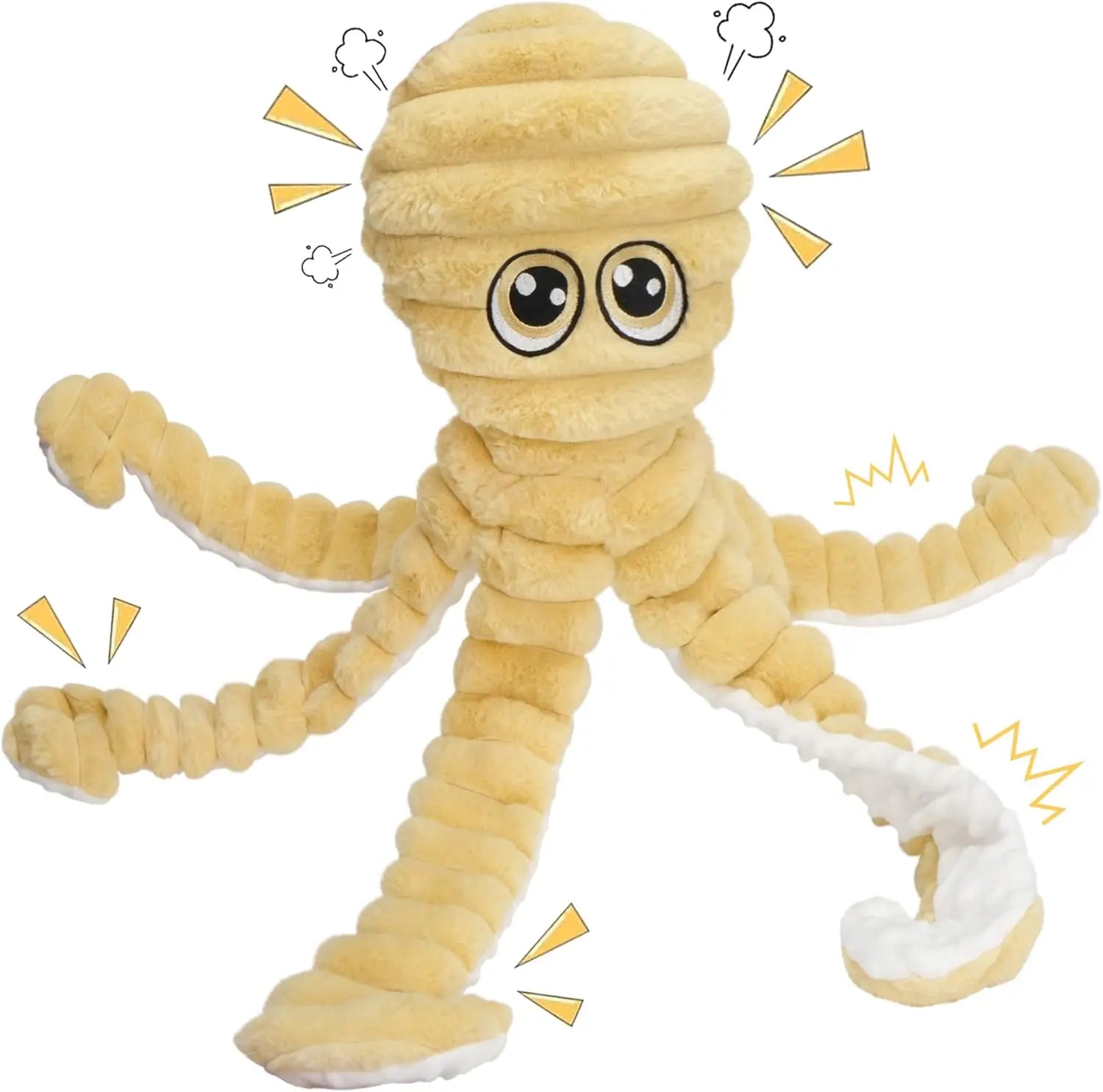 Prime Pets Extra Large Plush Octopus Dog Toy for Large Dogs, 27” Crinkle and Squeaky Tug of War Chew Toy in Yellow